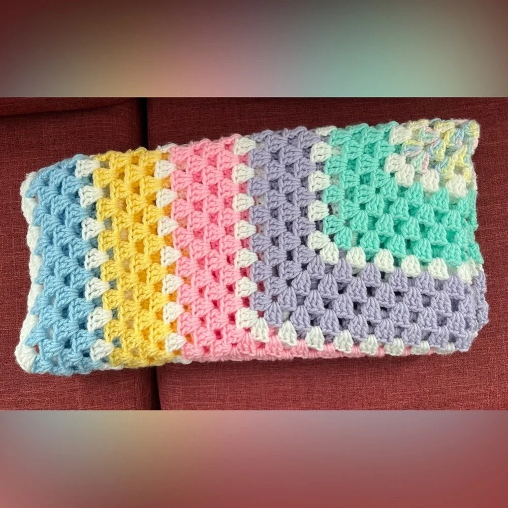 NEW Blanket Afghan Throw Handmade Multicolor Blue on Edge Sz 43
